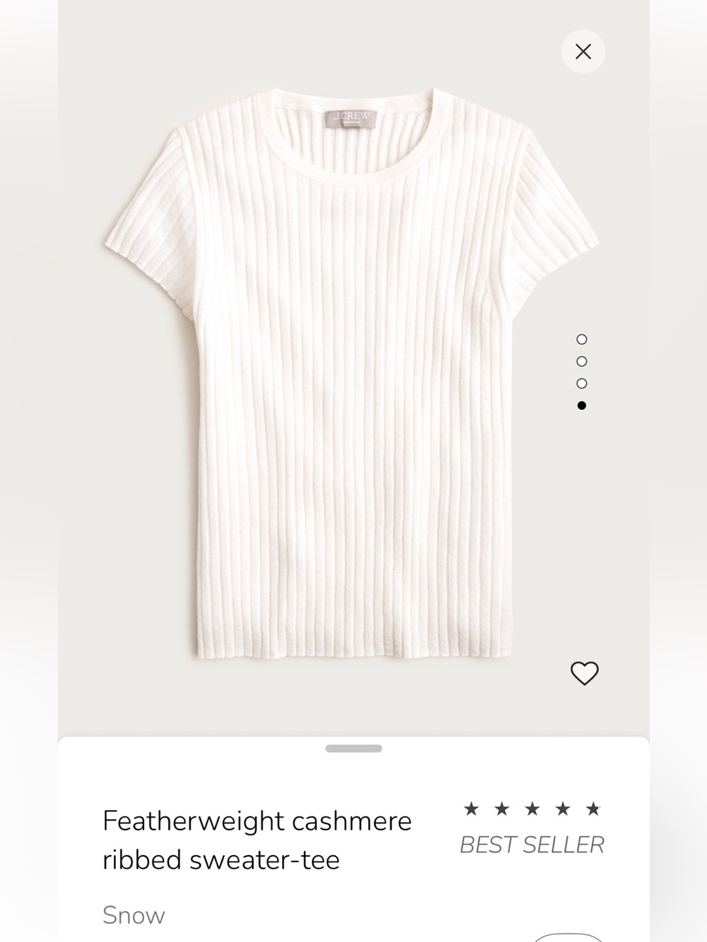 J. Crew Featherweight Cashmere Ribbed Short-Sleeve Tee - Snow White